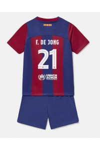 Fotbalové Dres Barcelona Frenkie de Jong #21 Dětské Domácí Oblečení 2023-24 Krátký Rukáv (+ trenýrky)